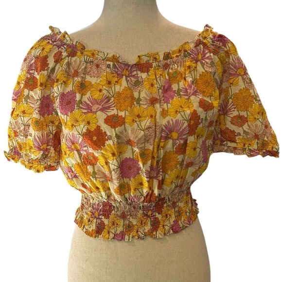 Olivia James, the label medium Floral Off-Shoulder floral Smocked Top - Picture 1 of 7